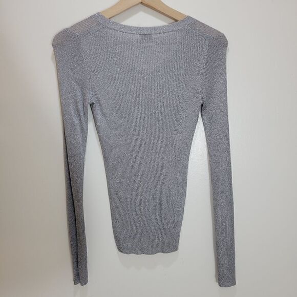 Esprit Silver Sparkle Ribbed V Neck Sweater - Picture 4 of 6